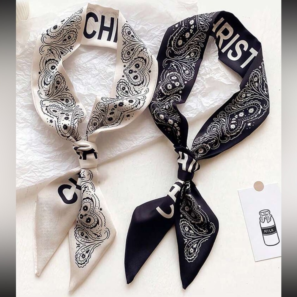Elegant Black and White Paisley Twilly Scarf - You Pick - Picture 1 of 4